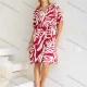 Wholesale Women's Casual Abstract Notched Ruched Short Sleeve Woven Knee Length Dress V5311# Red Clothing Wholesale Market Liuhua