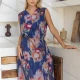 Wholesale Women's Casual Floral Print V Neck Button Front Woven Midi Tank Dress V5313# Blue Clothing Wholesale Market Liuhua