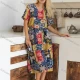 Wholesale Women's Fashion Patchwork V Neck Short Sleeve Patch Pocket Woven Midi Dress V5358# Yellow Clothing Wholesale Market Liuhua