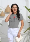 Wholesale Women's Casual Slim Fit Letter Crew Neck Short Sleeve T-Shirt - Liuhuamall