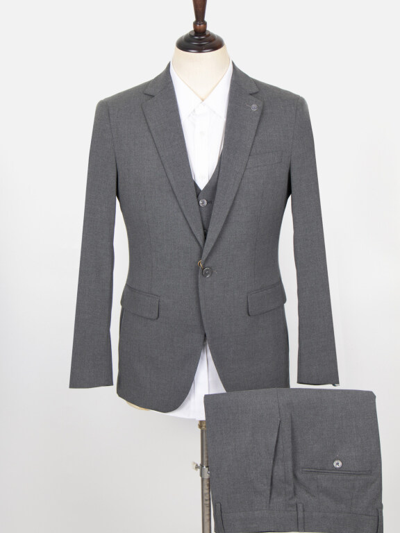 Men's Business Plain One Button Flap Pockets Blazer & Vest & Suit Pants 3-Piece Suit Sets SD220333S#, Clothing Wholesale Market -LIUHUA, MEN, Suit-Blazer