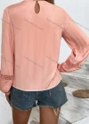 Wholesale Women's Casual Plain Round Neck Cut Out Long Sleeve Blouse - Liuhuamall