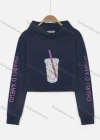 Wholesale Women's Cartoon Pattern & Letter Print Long Sleeve Cropped Drawstring Hoodie - Liuhuamall