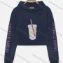 Wholesale Women's Cartoon Pattern & Letter Print Long Sleeve Cropped Drawstring Hoodie preview