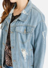 Wholesale Women's Casual Drop Shoulder Flap Pocket Ripped Distressed Denim Jacket - Liuhuamall