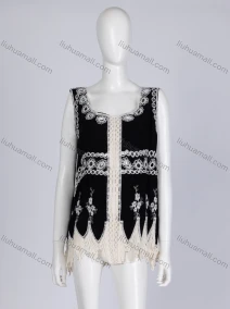 Wholesale Women's Casual Square Neck Floral Print Sleeveless Embroidered Hollow Out Lace Tank Top, LIUHUA CLOTHING WHOLESALE