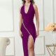 Women's Elegant Open Back Thign Split Pearl Decor Splicing Halter Maxi Evening Dress T2166# Clothing Wholesale Market -LIUHUA