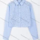 Wholesale Women's Elegant Plain Rhinestone Collared Long Sleeve Button Down Dual Pockets Crop Shirt A1309-2# Blue Guangzhou Clothing Wholesale Market & Suppliers -LIUHUAMALL