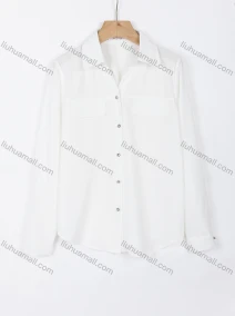 Wholesale Women's Elegant Plain Collared Long Sleeve Button Down Fake Pocket Shirt A1309-5#, LIUHUA CLOTHING WHOLESALE