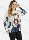 Wholesale Women's Casual Peking Opera Print Round Neck Pullover Knit Top - Liuhuamall