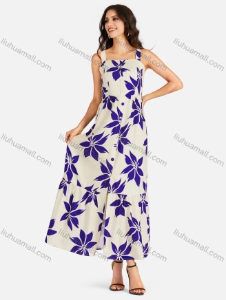 Wholesale Women's Elegant Floral Print Buttons Front Shirred Maxi Cami Dress, Guangzhou Clothing Wholesale Market & Suppliers -LIUHUAMALL