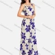 Wholesale Women's Elegant Floral Print Buttons Front Shirred Maxi Cami Dress Purple Clothing Wholesale Market Liuhua