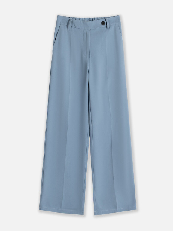 Women's Casual Plain Button Elastic Waist Patch Pocket Wide Leg Pants 1#, Clothing Wholesale Market -LIUHUA, WOMEN, Bottoms