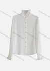 Wholesale Women's Casual Long Sleeve Ruffle Neck Button Down Plain Ruffle Trim Shirts 181921# - Liuhuamall
