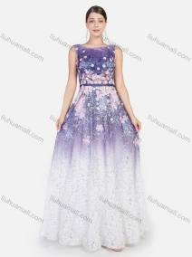 Wholesale Women's Elegant Appliques Sleeveless 3D Floral Guipure Lace Gradient Floor Length Evening Dress, LIUHUA CLOTHING WHOLESALE