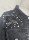 Wholesale Women's Fashion Button Down Pearl Star Decor Frayed Raw Hem Flap Pockets Denim Jacket - Liuhuamall