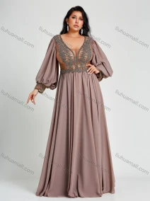 Wholesale Woman's Sexy Heart Neck Bishop Sleeve Lace See Through Sequin Plain Cocktail Dress , LIUHUA CLOTHING WHOLESALE