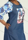 Wholesale Women's Casual Floral Print Half Sleeve Ruffle Hem Slant Pocket Denim Dress - Liuhuamall