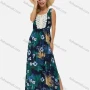 Wholesale Women's Vintage Keyhole-Neck Sleeveless Guipure Lace Tassel Bow Floral Print Side Slit Boho Maxi Tank Dress K556# preview