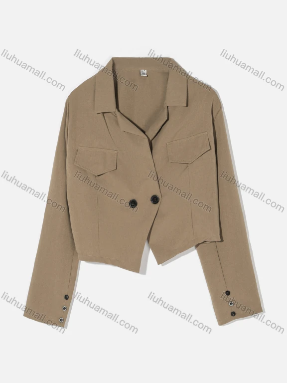Wholesale Women's Fashion Lapel Long Sleeve Asymmetrical Hem Plain Crop Blazer