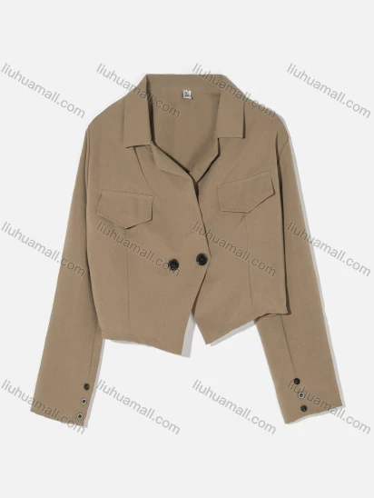 Wholesale Women's Fashion Lapel Long Sleeve Asymmetrical Hem Plain Crop Blazer