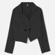 Women's Fashion Lapel Long Sleeve Asymmetrical Hem Plain Crop Blazer Black Clothing Wholesale Market -LIUHUA