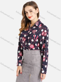 Wholesale Women's Stand Collar Baroque Polka Dot Print Shirt, LIUHUA CLOTHING WHOLESALE