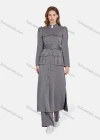 Wholesale Women's Plain Stand Collar Long Sleeve Buttons Down Flap Pockets Long Trench Coat & Pants 2 Piece Uniform Set W2045# - Liuhuamall