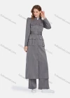 Wholesale Women's Plain Stand Collar Long Sleeve Buttons Down Flap Pockets Long Trench Coat & Pants 2 Piece Uniform Set W2045# - Liuhuamall