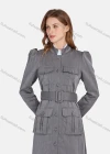 Wholesale Women's Plain Stand Collar Long Sleeve Buttons Down Flap Pockets Long Trench Coat & Pants 2 Piece Uniform Set W2045# - Liuhuamall