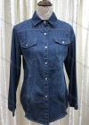 Wholesale Women's Collared Long Sleeve Button Down Flap Pockets Curved Hem Denim Shirt 1023# - Liuhuamall
