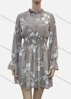Wholesale Women's Casual Ruffle Neck Poet Sleeve Floral Print Shired Short Dress - Liuhuamall