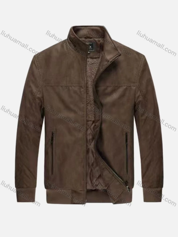 Wholesale Men's Suede Stand Collar Zip Pockets Plain Casual Bomber Jacket 3351#