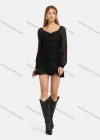 Wholesale Women's Casual Sweetheart See Through Sleeve Ruffle Hem Shirred Short Dress 8764# - Liuhuamall