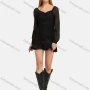 Wholesale Women's Casual Sweetheart See Through Sleeve Ruffle Hem Shirred Short Dress 8764# preview