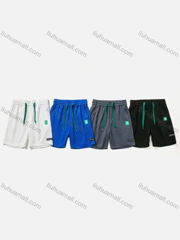 Wholesale Men's Casual Plain Patch Pocket Drawstring Elastic Waist Shorts 71002#