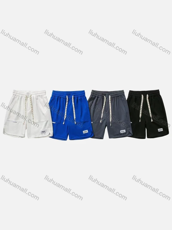 Wholesale Men's Casual Plain Patch Pocket Drawstring Elastic Waist Shorts 71001#