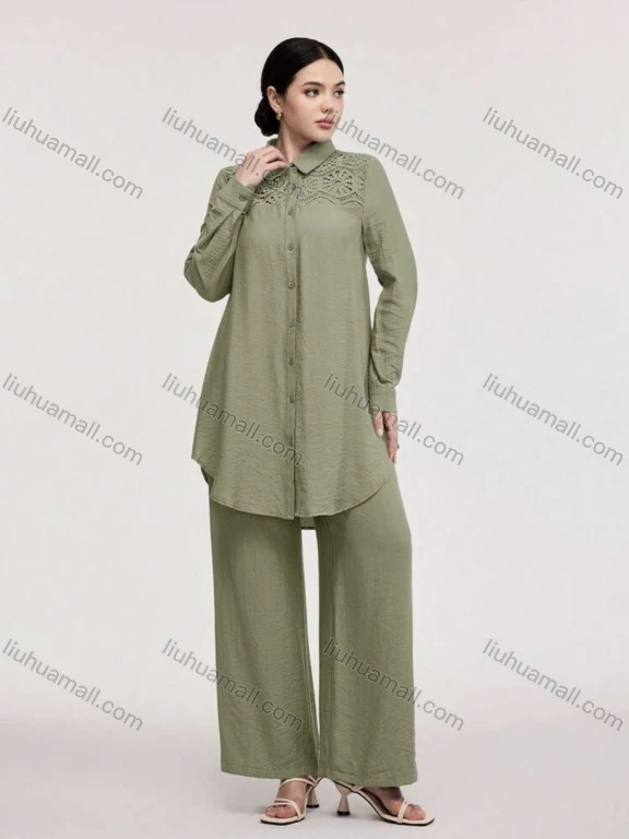 Wholesale Basic Casual Versatile Two-Piece Set with Lace Embroidery on the Chest, Spring and Summer Edition