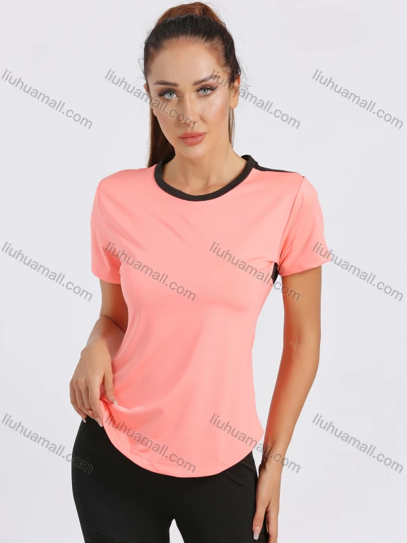 Wholesale Women's Sporty Colorblock Short Sleeve Quick-dry Breathable Athletic T-shirt W7009#
