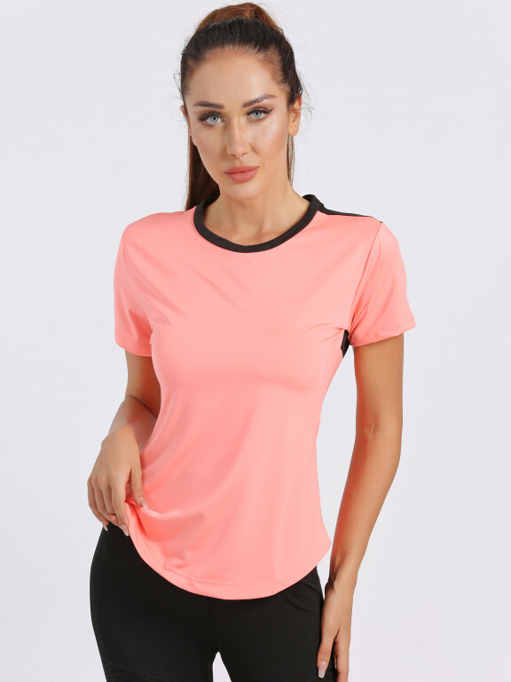 Women's Sporty Colorblock Short Sleeve Quick-dry Breathable Athletic T-shirt W7009#, Clothing Wholesale Market -LIUHUA, Activewear