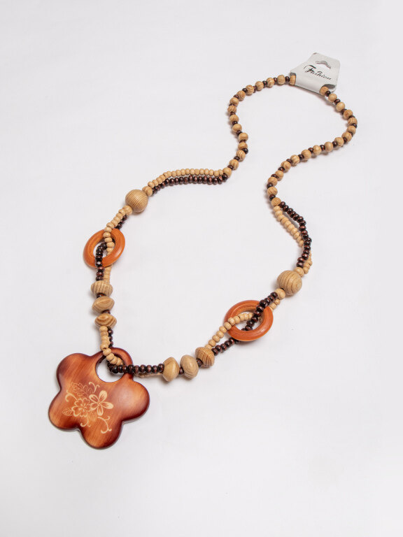 Vintage Flower Wood Beads Necklace, Clothing Wholesale Market -LIUHUA, 
