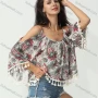 Wholesale Women's Summer Vintage Print Cold Shoulder Crop Cami Top preview