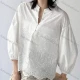 Wholesale Women's Elegant Puff Sleeve Blouse Delicate Design with Intricate Cut-Out Details White Clothing Wholesale Market Liuhua