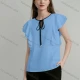 Wholesale Women's Chic Ruffled Blouse Stylish Design with Tie Neck Detail and Contrast Trim Light Blue Clothing Wholesale Market Liuhua