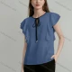 Wholesale Women's Chic Ruffled Blouse Stylish Design with Tie Neck Detail and Contrast Trim Royal Blue Clothing Wholesale Market Liuhua
