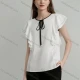 Wholesale Women's Chic Ruffled Blouse Stylish Design with Tie Neck Detail and Contrast Trim White Clothing Wholesale Market Liuhua