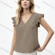 Wholesale Women's V-Neck Blouse Elegant Design with Ruffled Sleeve Khaki Clothing Wholesale Market Liuhua