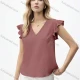 Wholesale Women's V-Neck Blouse Elegant Design with Ruffled Sleeve Brick Red Clothing Wholesale Market Liuhua
