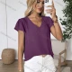 Wholesale Women's Casual V Neck Short Sleeve Top Relaxed Fit with Pleated Shoulder Details Purple Clothing Wholesale Market Liuhua