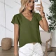 Wholesale Women's Casual V Neck Short Sleeve Top Relaxed Fit with Pleated Shoulder Details Camouflage Green Clothing Wholesale Market Liuhua